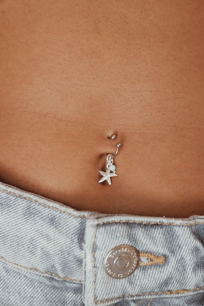 עגיל לטבור כוכב ים ואבן טורקיז מכסף טהור 925.jpg