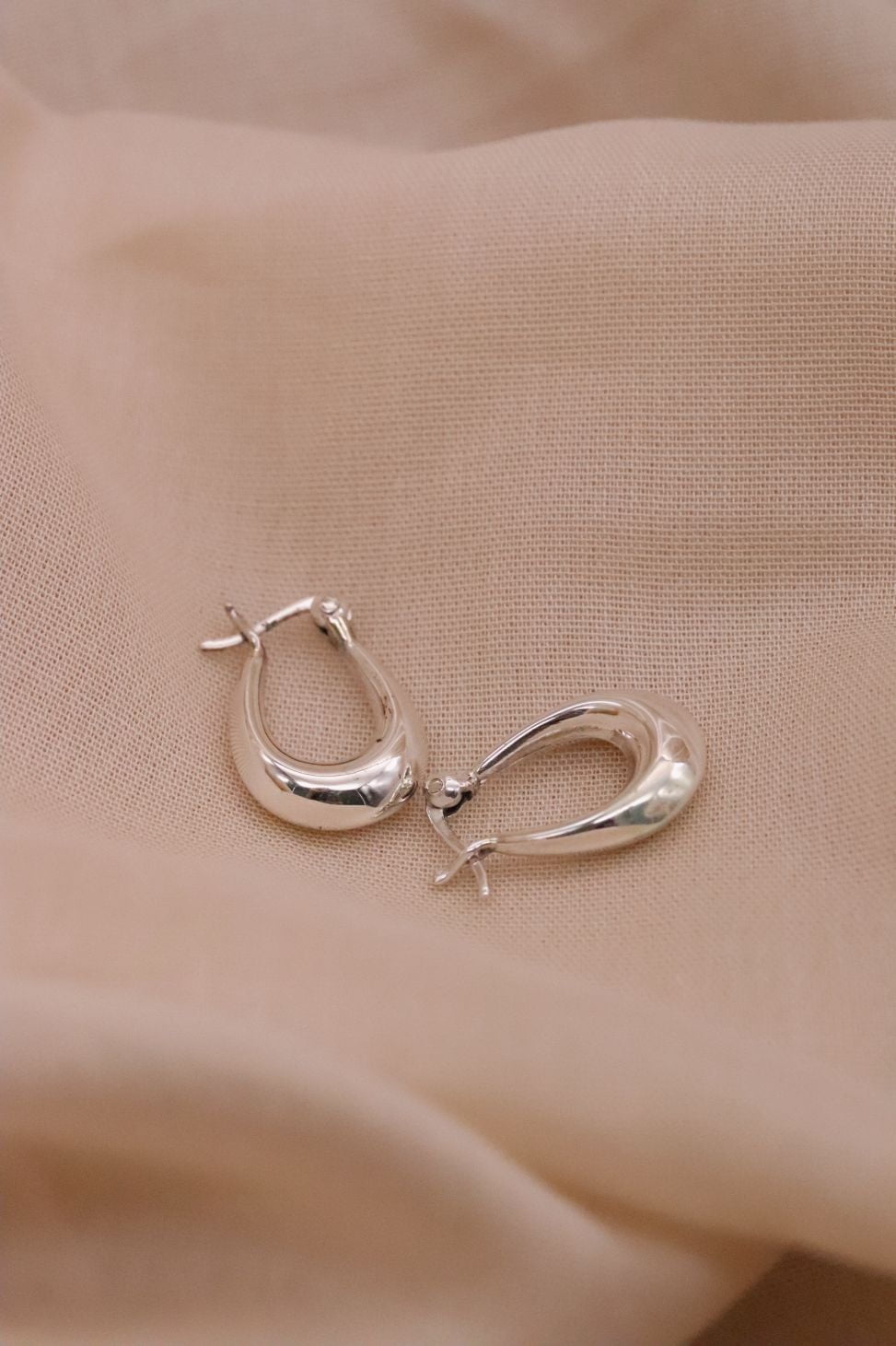 עגילי חישוק טיפה עבים ונפוחים מכסף 925