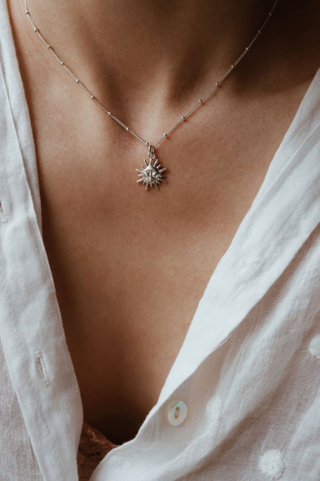שרשרת כדוריות עדינה ותליון שמש מכסף טהור 925.jpg