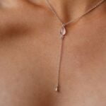 שרשרת עניבה עדינה עם אבן רוזקוורץ ורוד מכסף 925