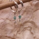 עגילי חישוק עם פנינה ואמזונייט מכסף 925 או גולדפילד אמיתי