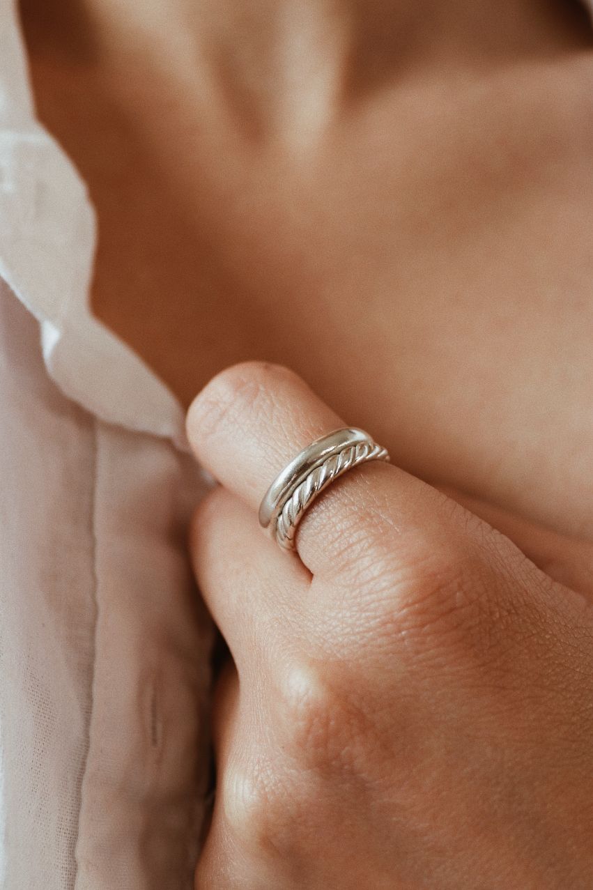 טבעת עבה פתוחה מכסף אמיתי 925