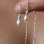 סט עגילים פנינה ואמזונייט כסף 925