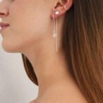 עגילי שרשרת תלויים עם פרח פלומריה מכסף 925