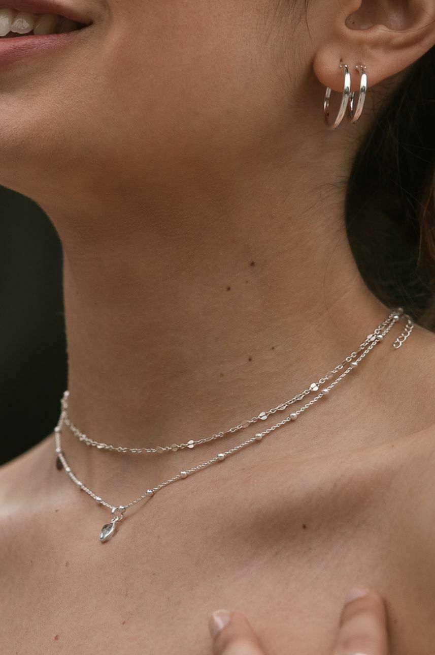 סט שרשראות מדורגות עם אבן חן אקווה מרין תכלת מכסף אמיתי 925