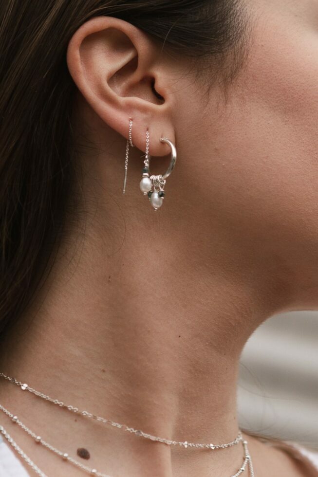 סט עגילים לאישה בשילוב אבני חן אמרלד ירוקות ופנינים לבנות מכסף אמיתי או ציפוי זהב (1)