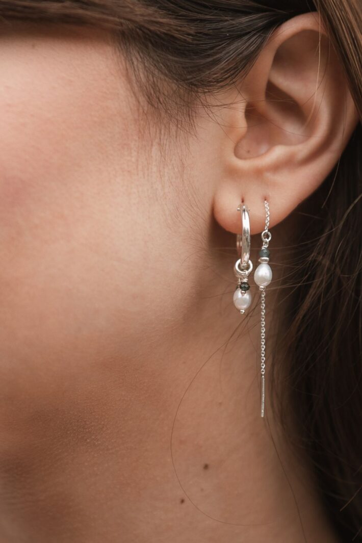 סט עגילים לאישה בשילוב אבני חן אמרלד ירוקות ופנינים לבנות מכסף אמיתי או ציפוי זהב