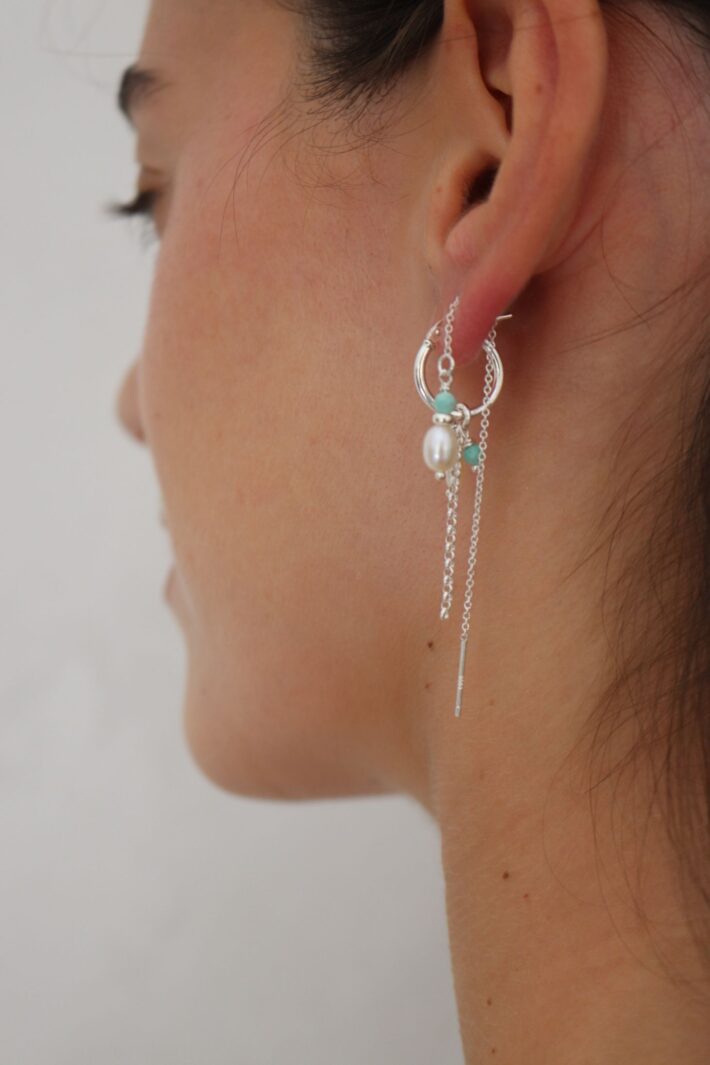 סט עגילים פנינה ואמזונייט כסף 925 (2)