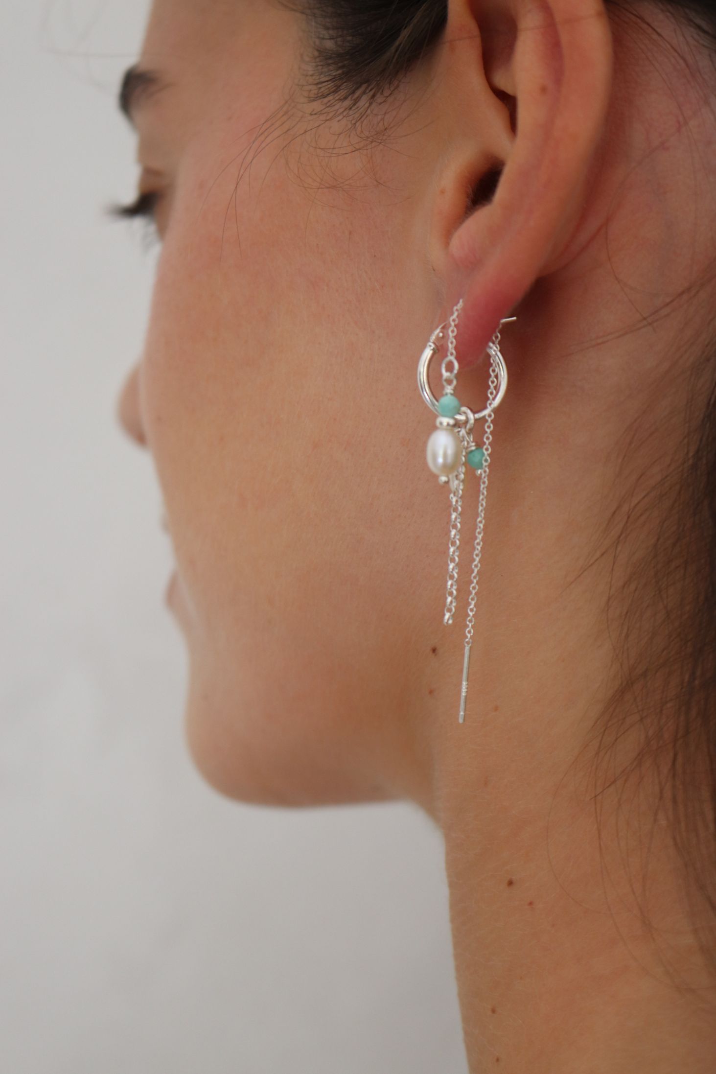 סט עגילים פנינה ואמזונייט כסף 925 (2)