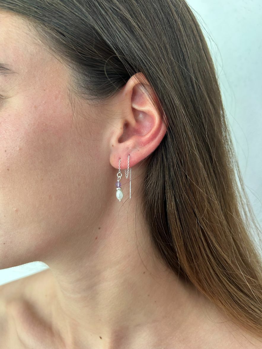 עגיל שרשרת שרוך פנינה ואבן אמטיסט סגולה 01