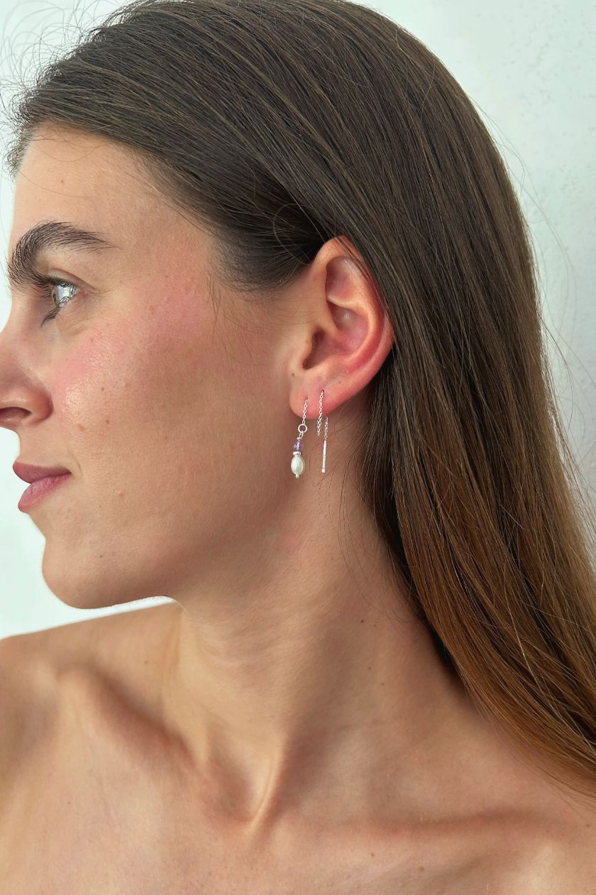 עגיל שרשרת שרוך פנינה ואבן אמטיסט סגולה 01