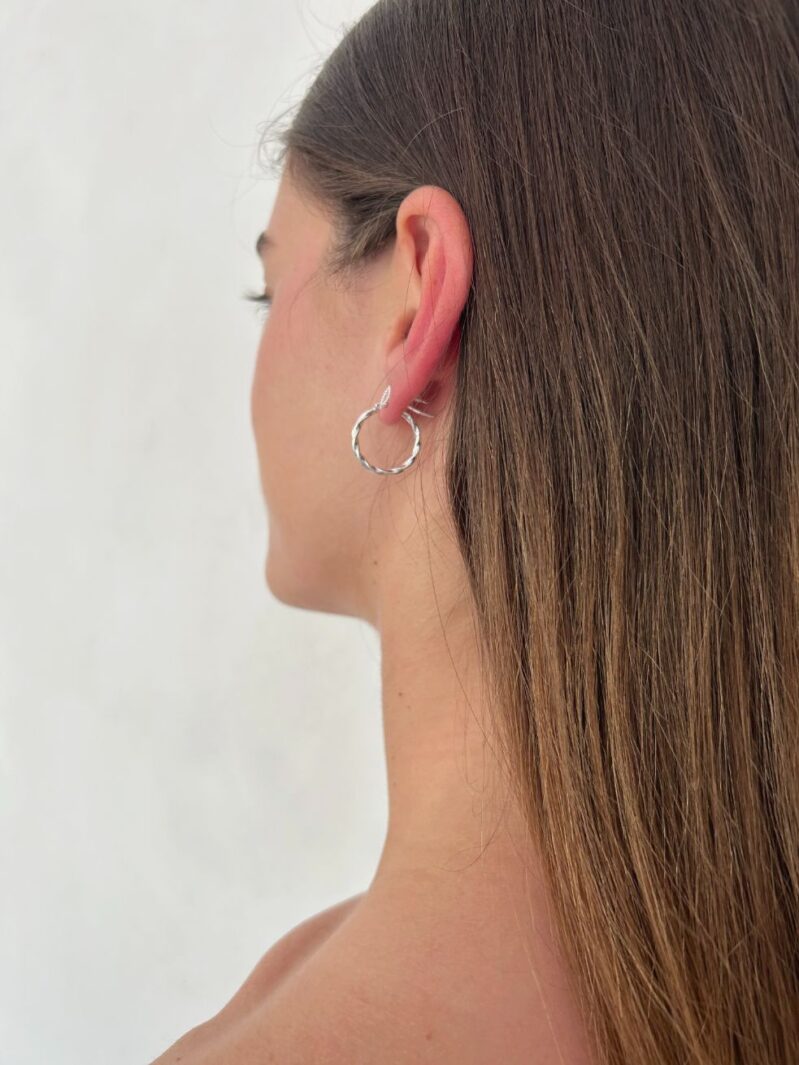 עגילי חישוק דקים מלופפסים מכסף אמיתי 925 (2)