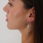 עגילי חישוק עם אבן חן אמזונייט ופנינה מכסף 925