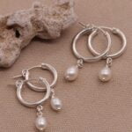 עגילי חישוק פנינה מכסף 925 או גולדפילד