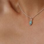 שרשרת חלקה ועדינה עם תליון אבן חן לרימר תכלת בצורת עין מכסף 925