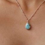 שרשרת כסף כדוריות עם תליון אבן חן לרימר תכלת בצורת טיפה מכסף 925