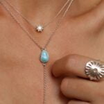 שרשרת שמש קצרה מכסף אמיתי בשילוב שרשרת עניבה לרימר בצבע תכלת כסף 925