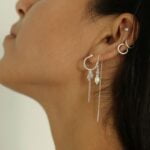 סט עגילי חישוק עם אבן חן קונזייט סגולה ופנינה מכסף 925