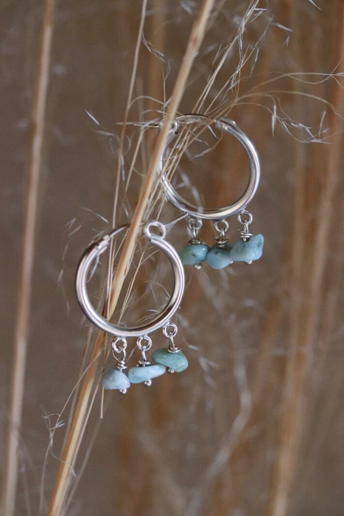 עגילי חישוק לרימר תכלת מכסף 925