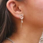 עגילים חלולים צמודים לאוזן בשילוב אבן לרימר תכלת ושובל שרשרת מכסף 925