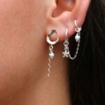 עגילים חלולים צמודים לאוזן בשילוב אבן לרימר תכלת ושובל שרשרת מכסף 925 (2)