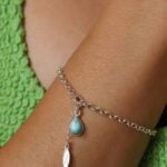 צמיד לולאות מכסף בשילוב אבן חן לרימר תכלת בצורת טיפה מכסף 925 (2)