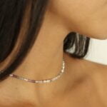 שרשרת אבנים צמודה לצוואר בשילוב אבני פלורייט ירוקות סגולות ופנינים לבנות טבעיות מכסף 925 או גולדפילד