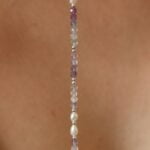 שרשרת אבנים צמודה לצוואר בשילוב אבני פלורייט ירוקות סגולות ופנינים לבנות טבעיות מכסף 925 או גולדפילד (2)