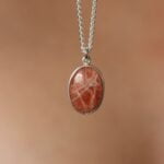 שרשרת חבל עדינה בשילוב אבן חן סאנסטון כתומה בצורת אליפסה מכסף 925 (1)