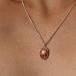 שרשרת חבל עדינה בשילוב אבן חן סאנסטון כתומה בצורת אליפסה מכסף 925 (2)