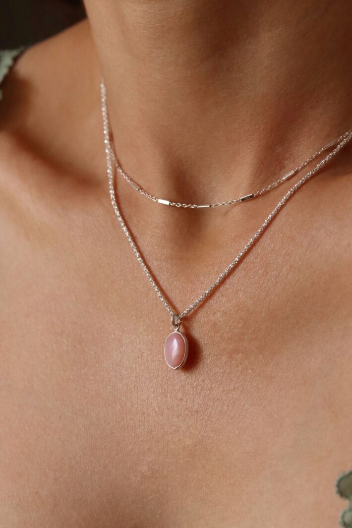 סט שרשראות אופל ורוד מכסף 925