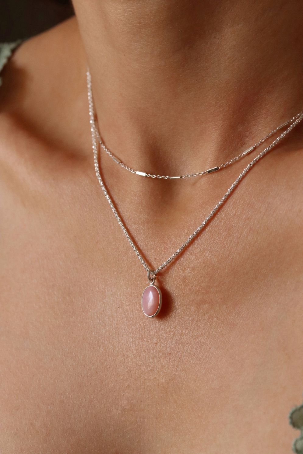 סט שרשראות אופל ורוד מכסף 925