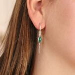 עגילי חישוק מכסף עם אבני חן ירוקות בשם מלכית בצורת מרקיזה כסף 925 (2)