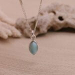 שרשרת כסף עדינה בשילוב אבן חן לרימר תכלת בצורת עין מכסף 925 (1)