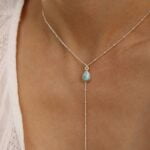 שרשרת עניבה עדינה עם אבן לרימר תכלת מכסף 925