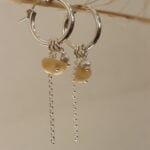 עגילי חישוק בשילוב אבני קוורץ צהובות ופנינים לבנות מכסף אמיתי 925 או גולדפילד (1)