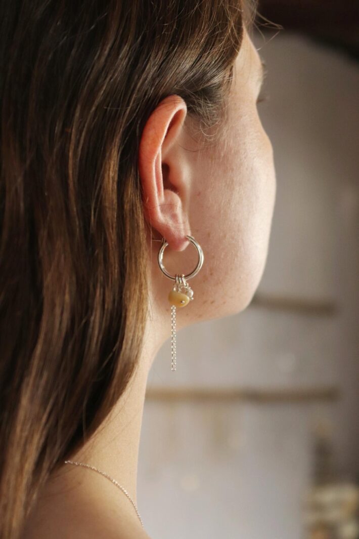 עגילי חישוק בשילוב אבני קוורץ צהובות ופנינים לבנות מכסף אמיתי 925 או גולדפילד (2)