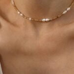 שרשרת אבני טופז צהוב ופנינים טבעיות צמודה לצוואר מכסף 925 (4)