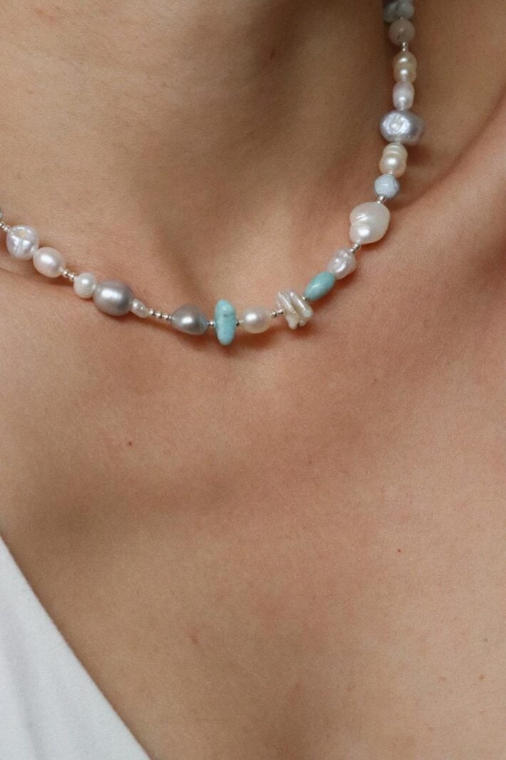 שרשרת חרוזים צמודה לצוואר אבני חן טבעיות כסף 925 (1)