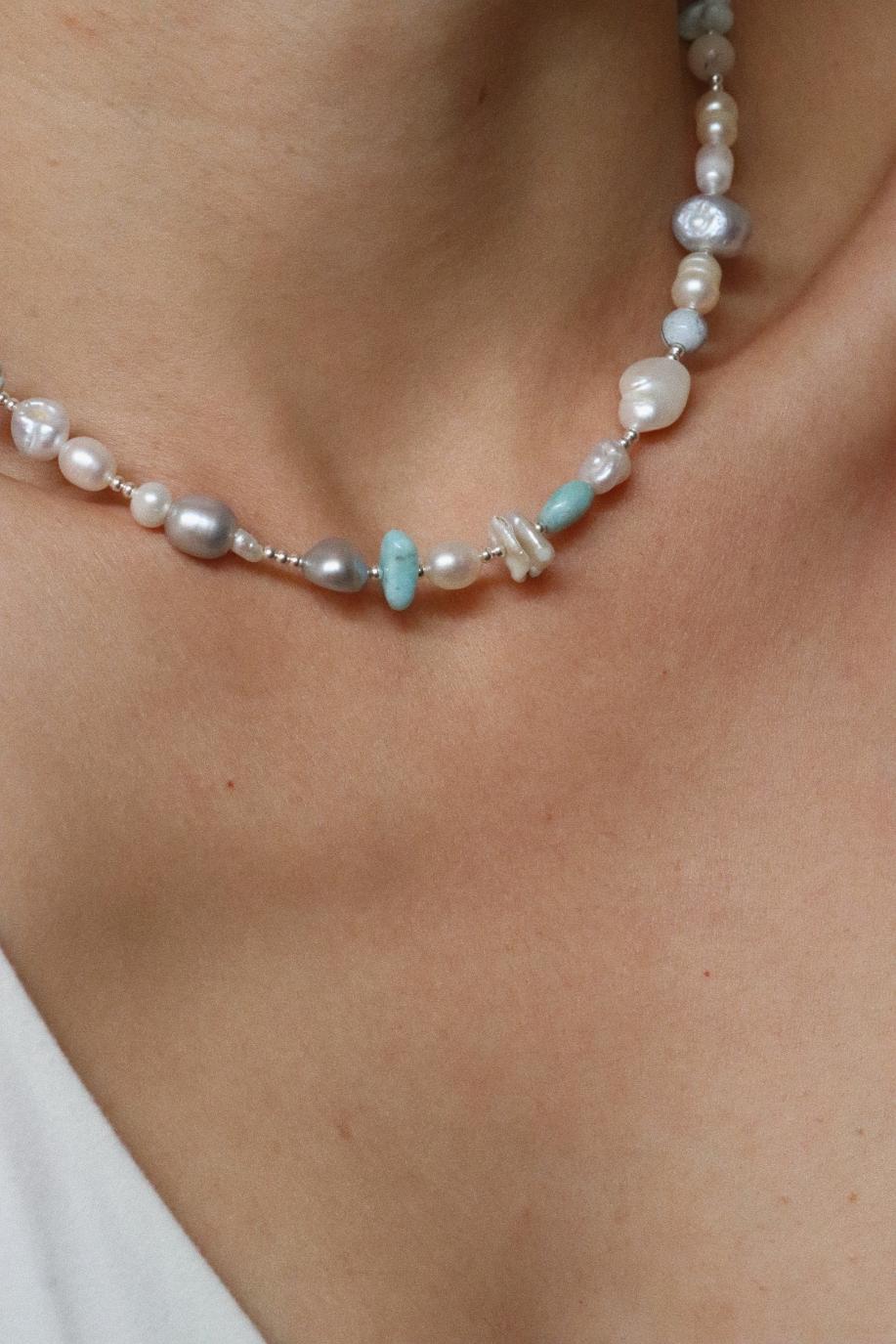 שרשרת חרוזים צמודה לצוואר אבני חן טבעיות כסף 925 (1)