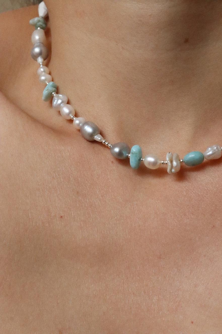 שרשרת חרוזים צמודה לצוואר אבני חן טבעיות כסף 925 (2)