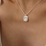 שרשרת חבל בשילוב תליון מלבני עם אבן לבנה צדף אם הפנינה מכסף 925 (2)