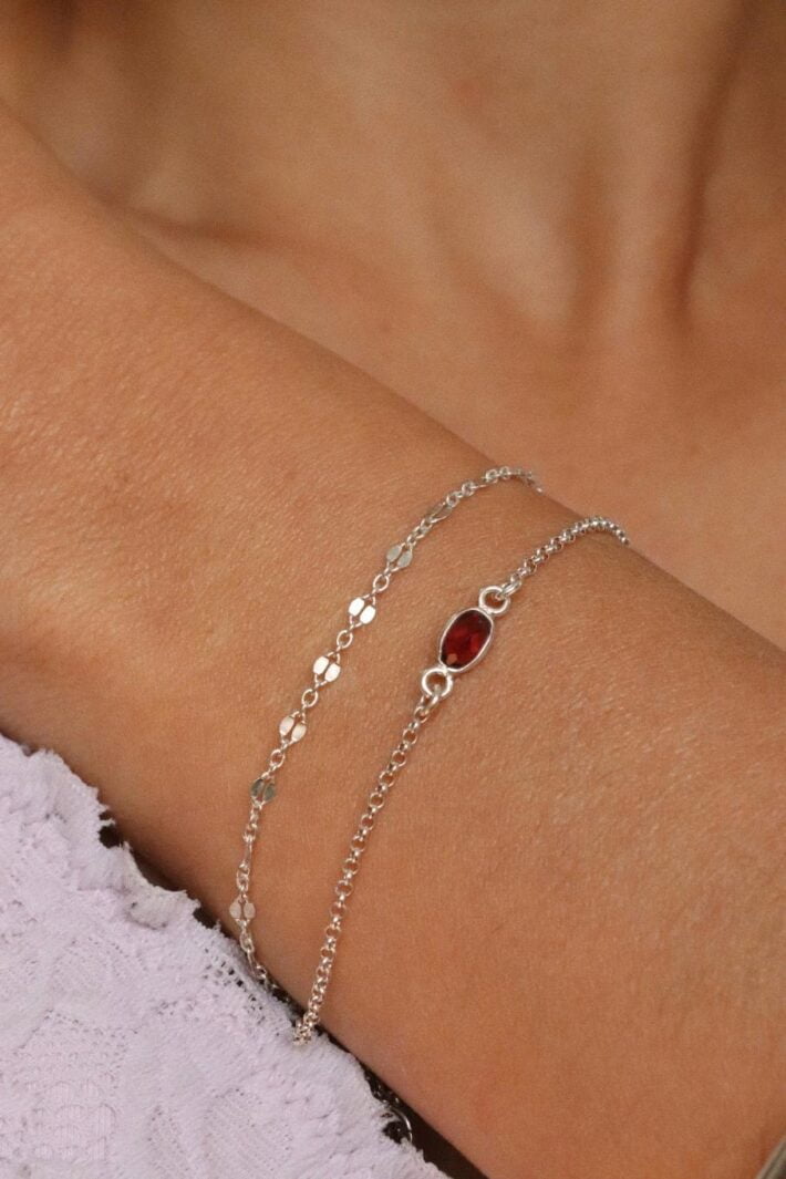 סט צמידים לאישה. סט צמידי כסף עם אבן חן גרנט בורדו (2)