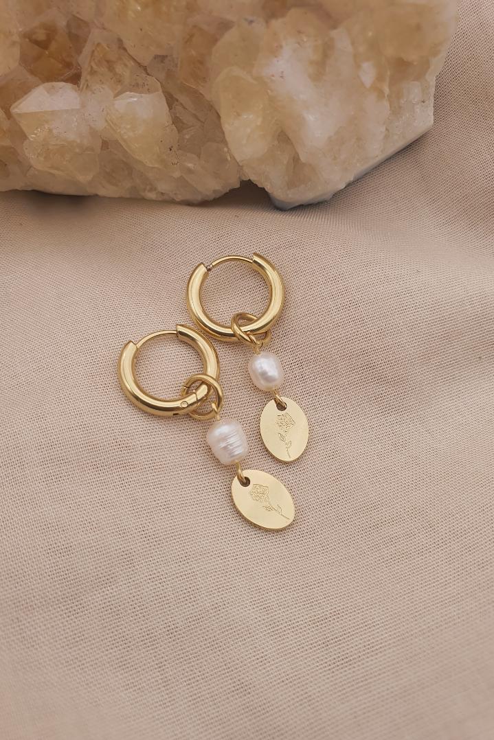 עגילי חישוק קטנים עם פנינה ופרח